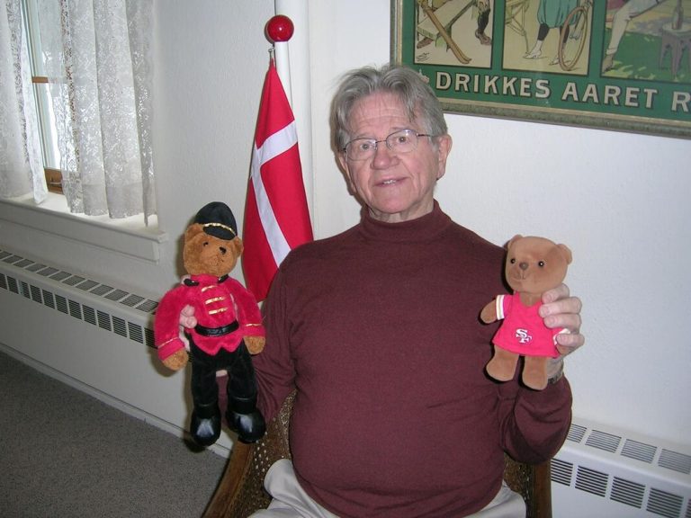 My grandpa Vagn, holding mine and my sister's stuffed animals