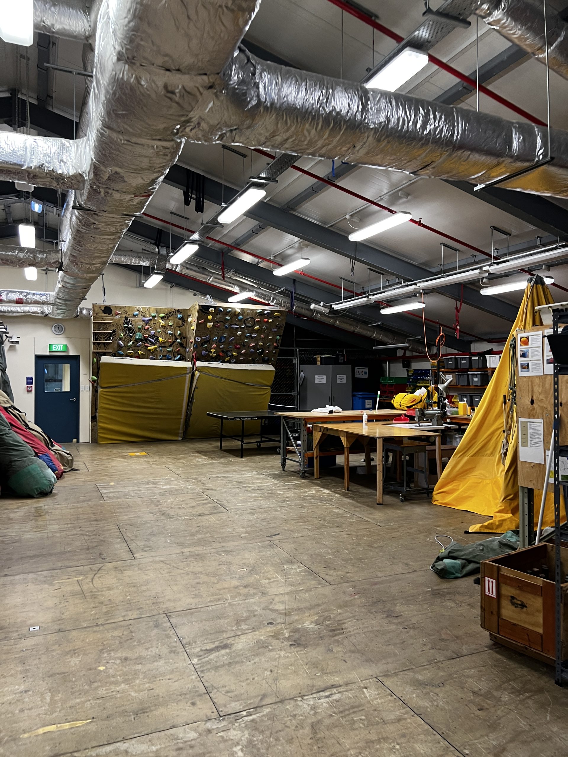 Scott Base's climbing wall and gear room