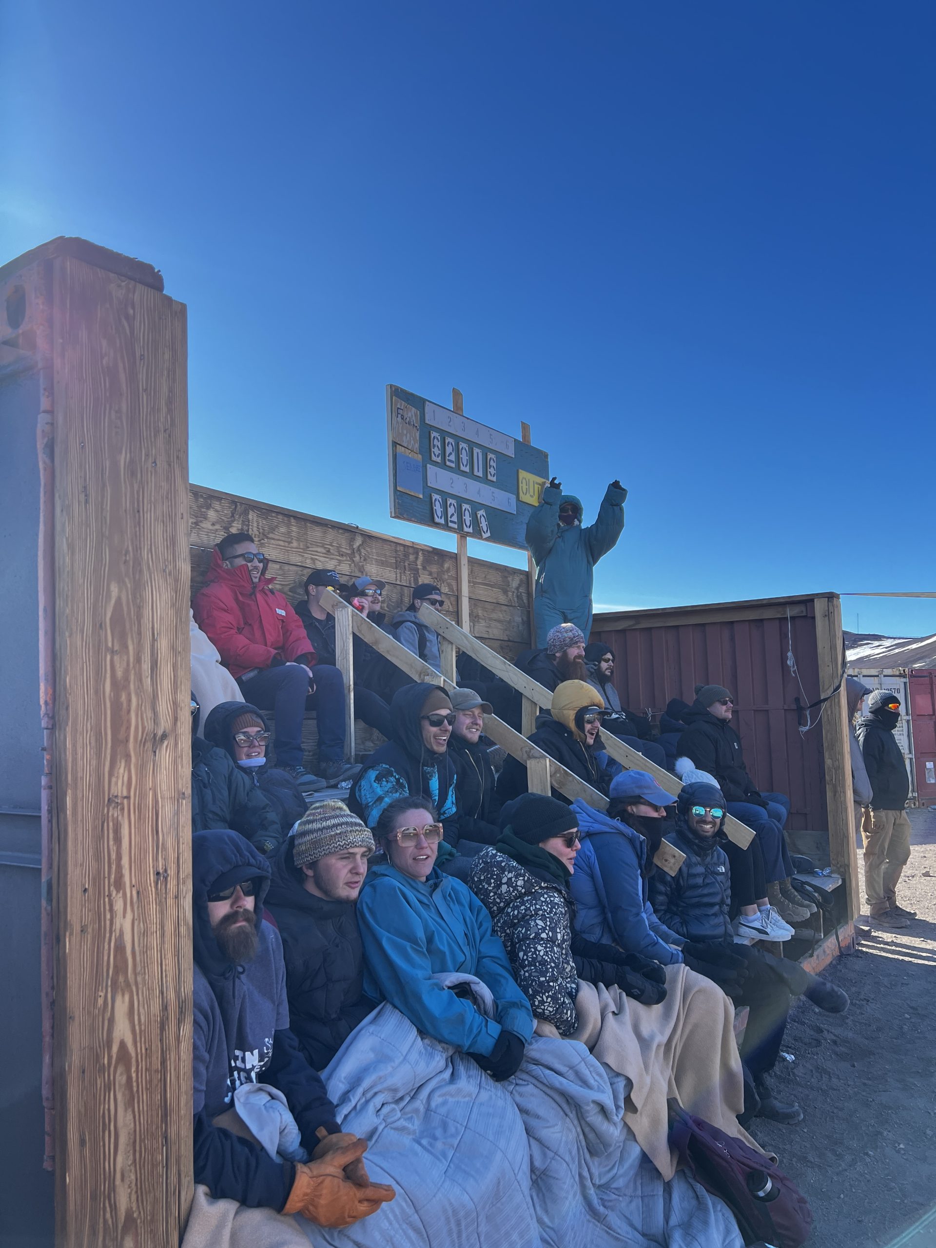 Some of the softball game crowd