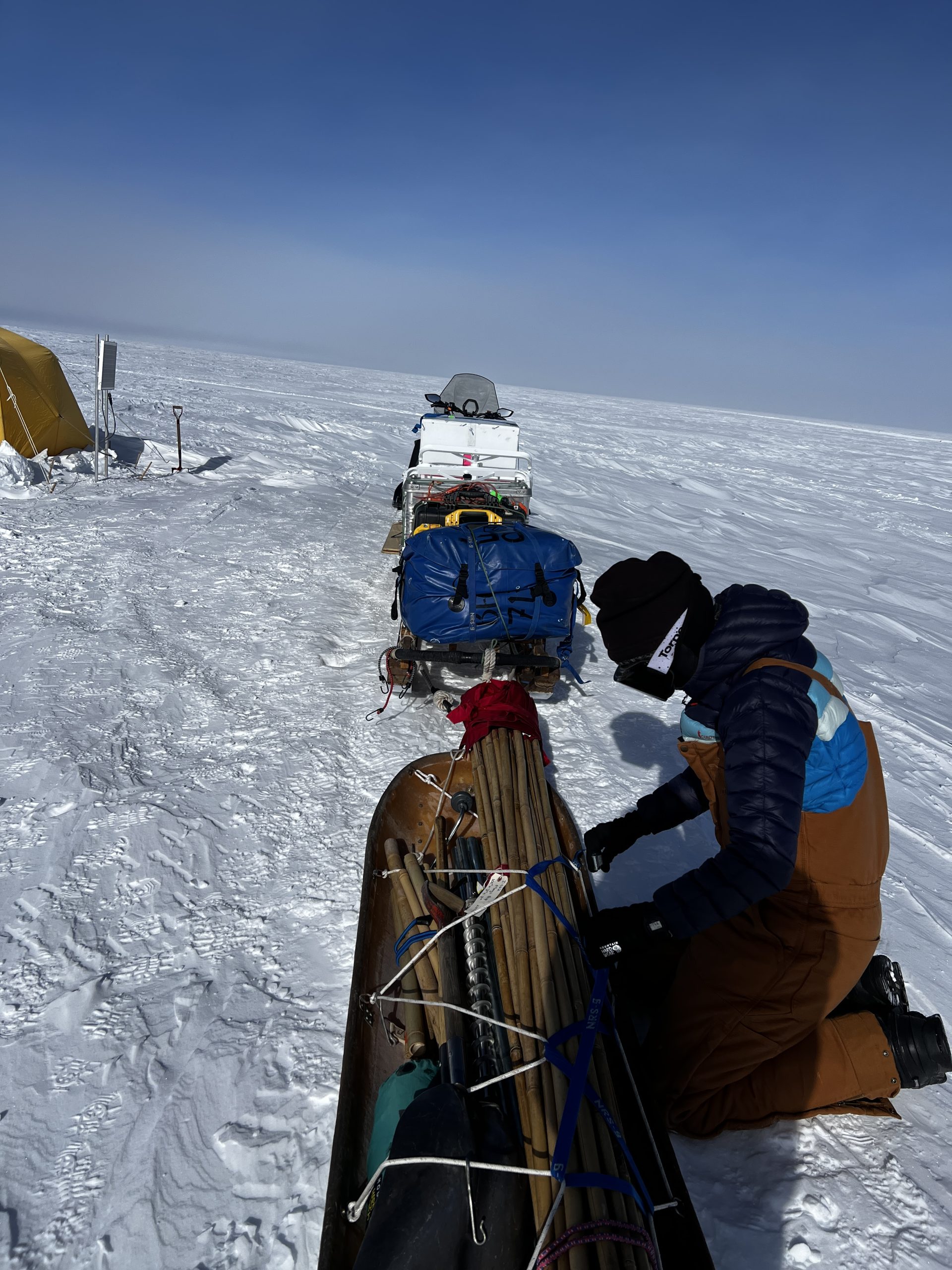 Ellen loading up our double sled situation