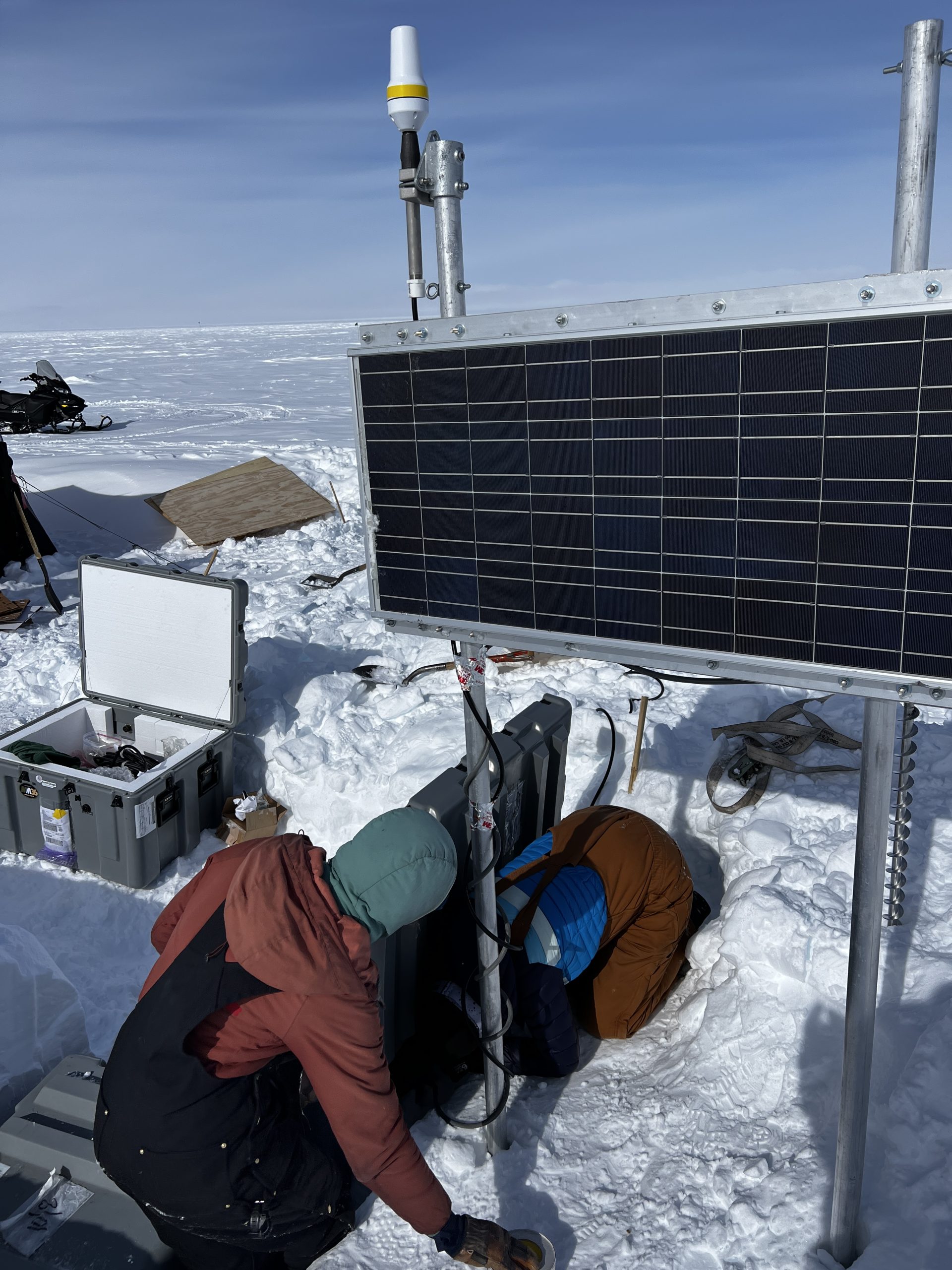 Setting up the solar panel to charge the batteries in summer