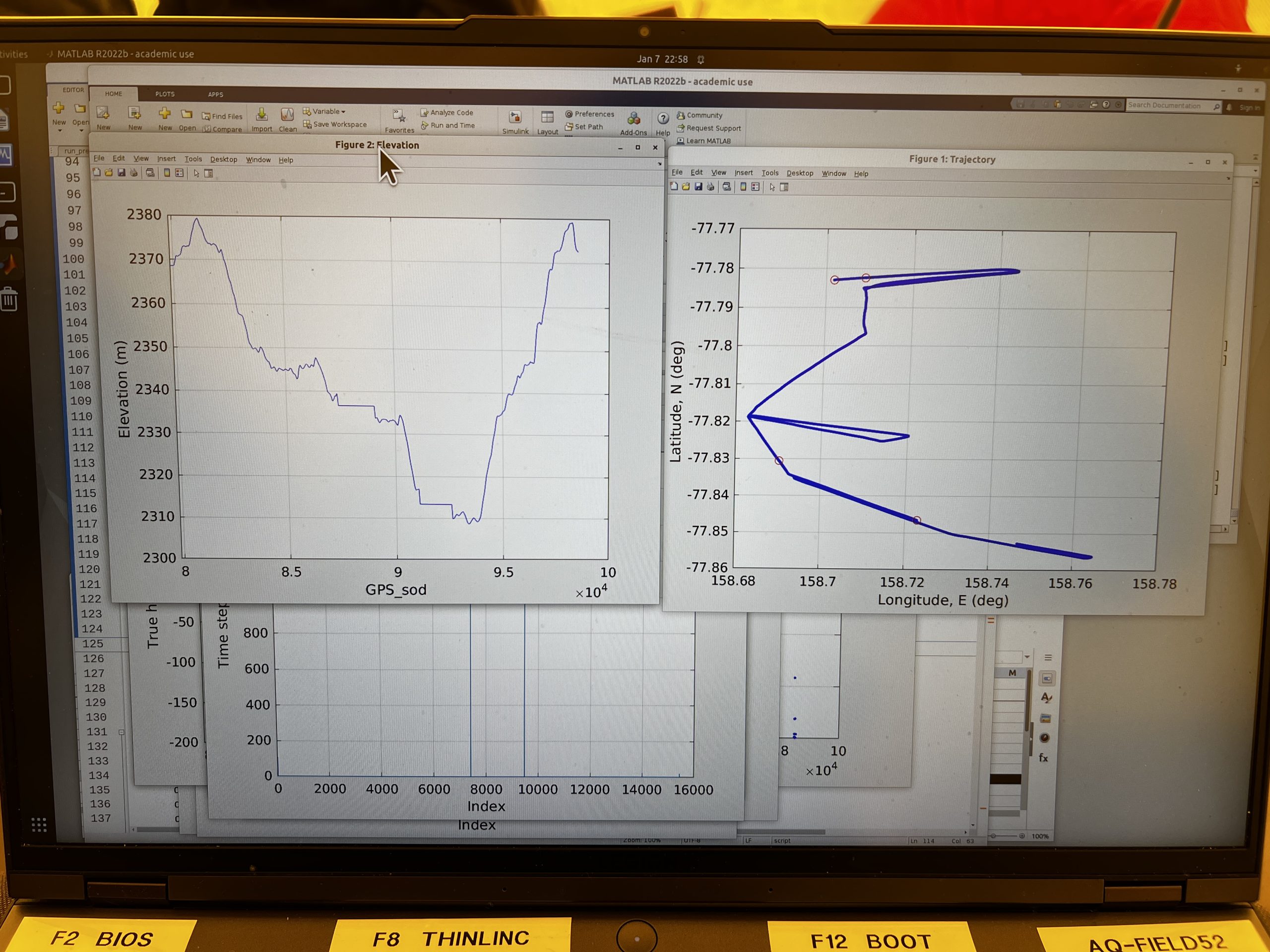 Processing EAGER data - elevation profile on the left and our GPS path on the right