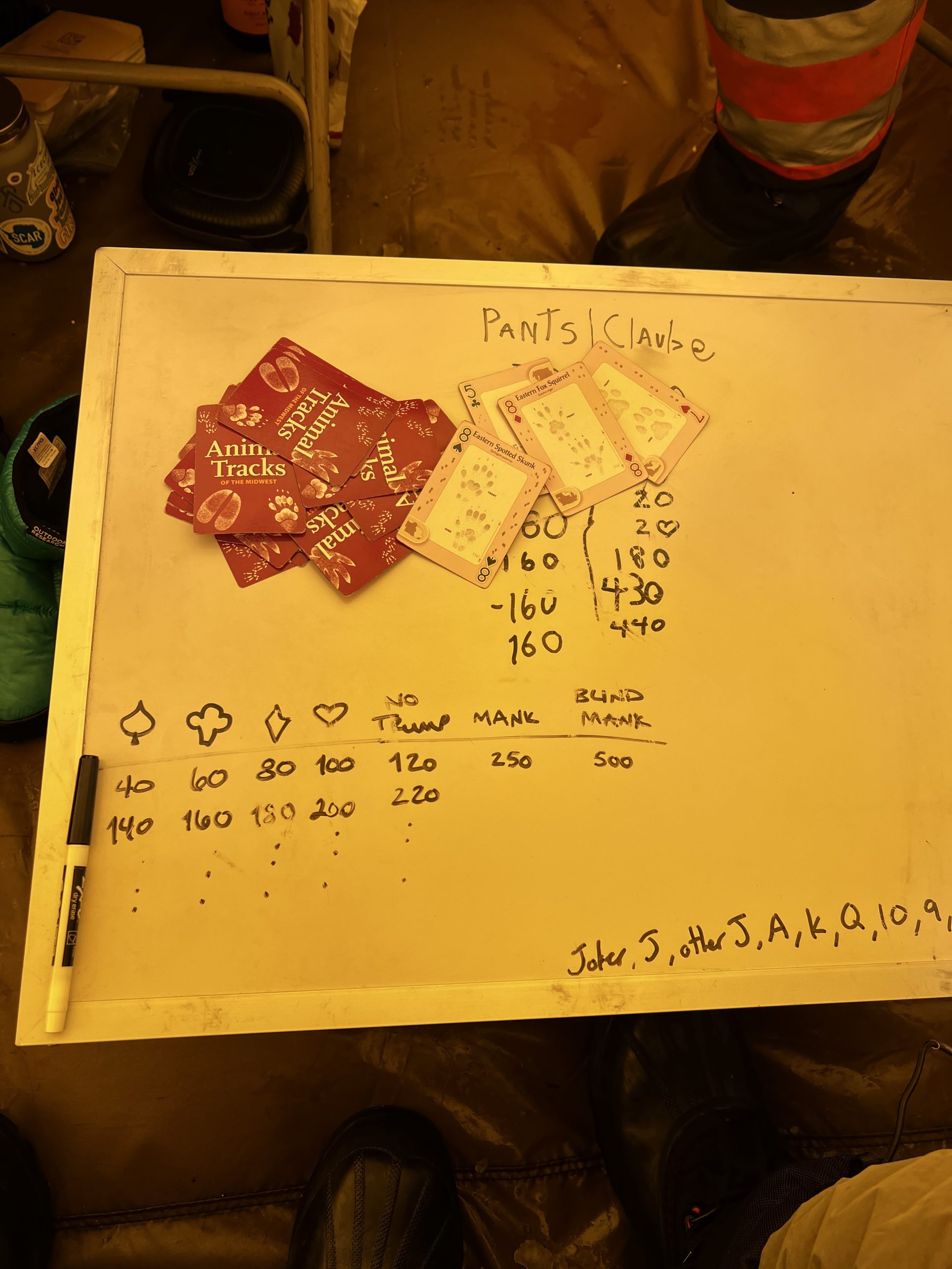 The scoreboard from a few rounds of 500