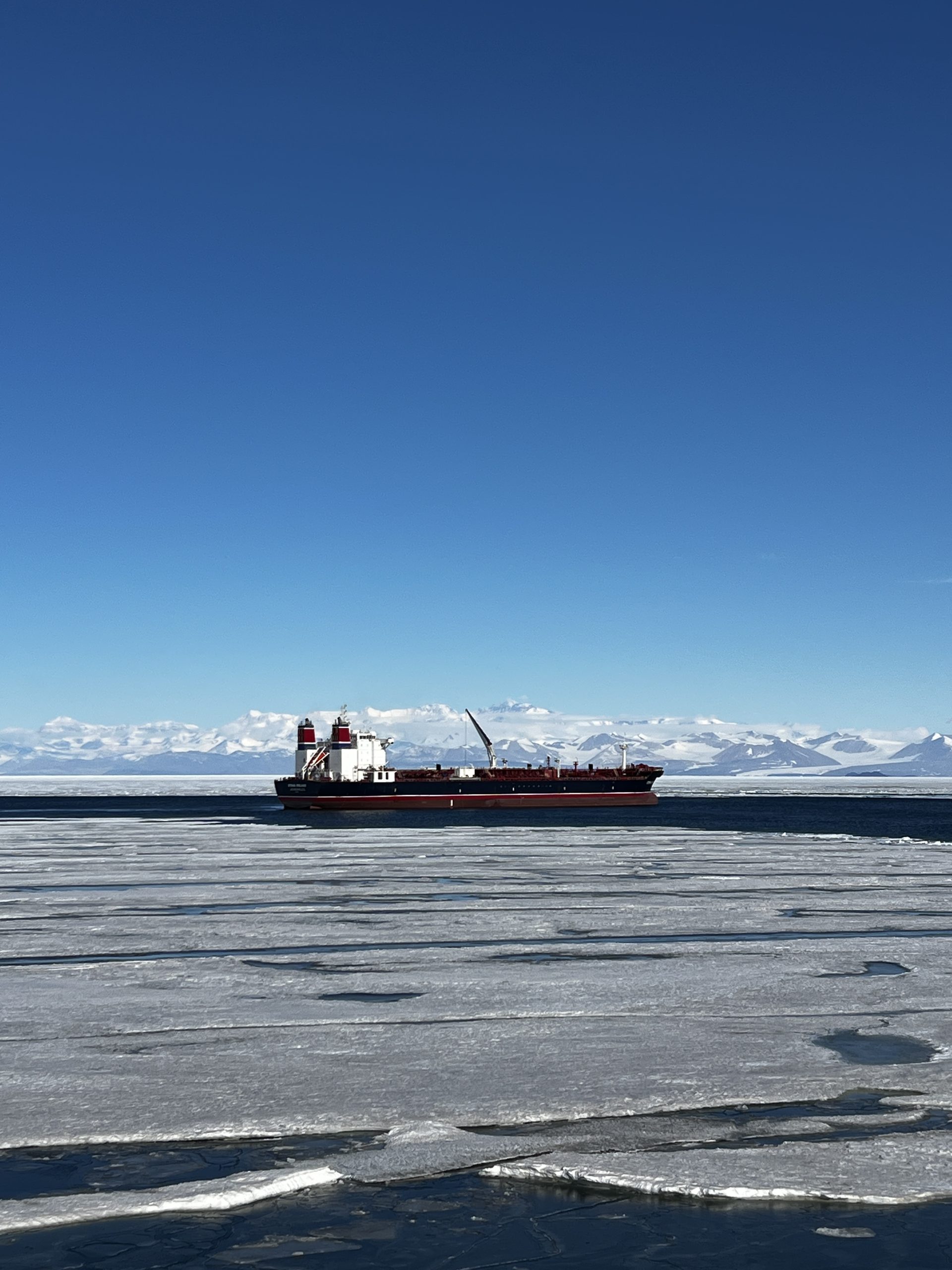 The fuel tanker, heading out of McMurdo