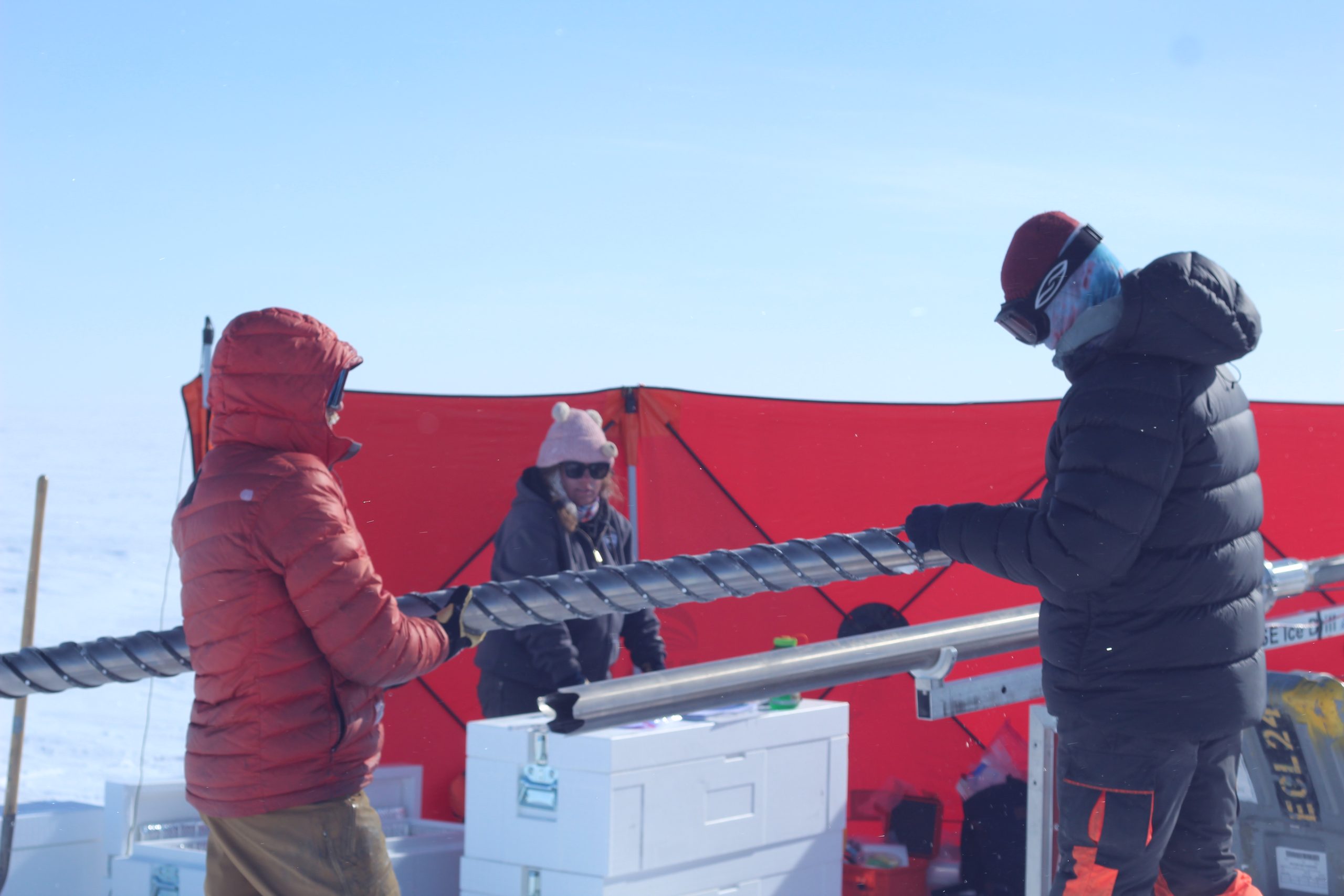 Elliot pulling the "littleman" out of the core to get the chips out of the barrel