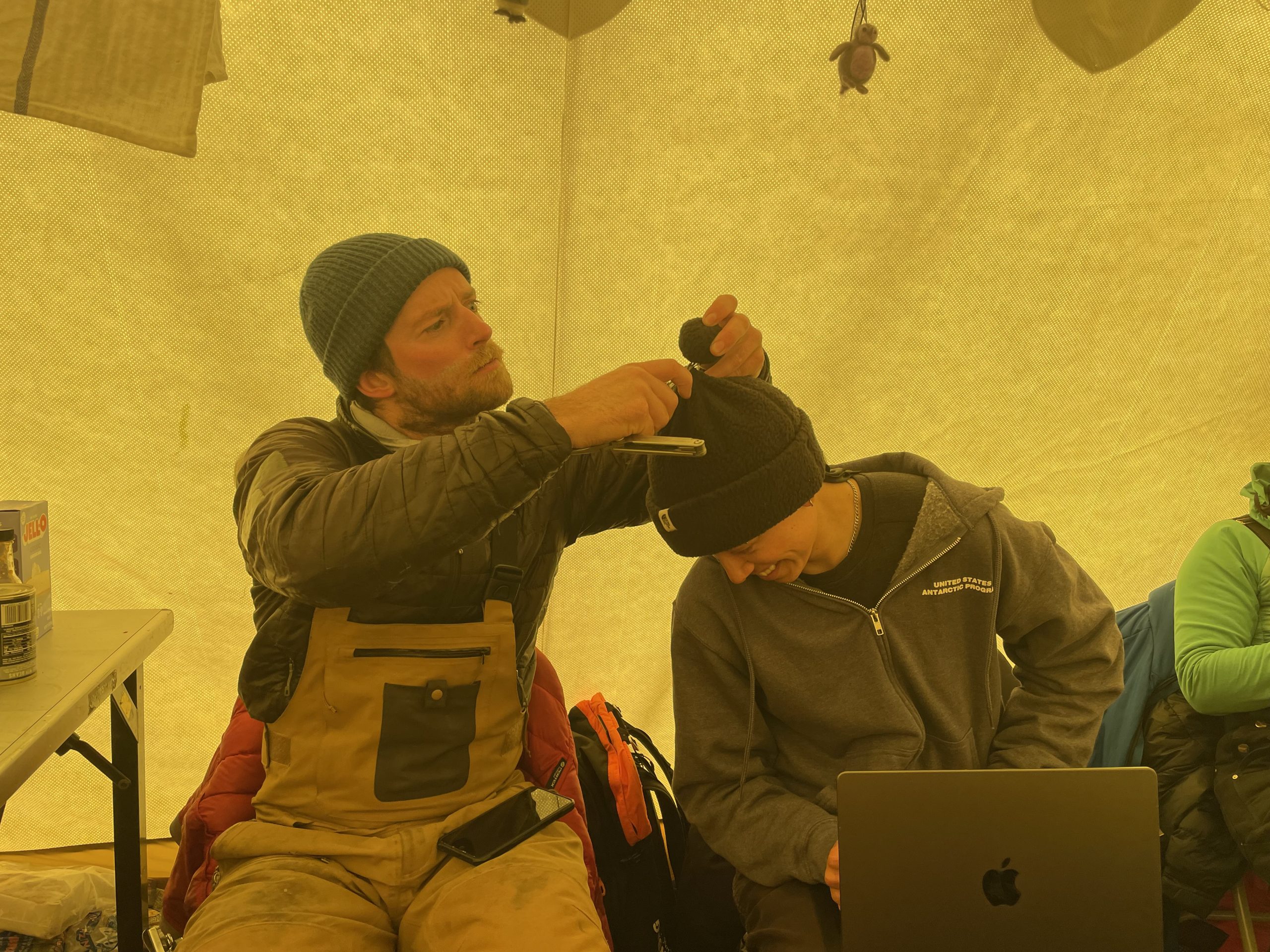 Forest, cutting the annoying pom pom off of my hat