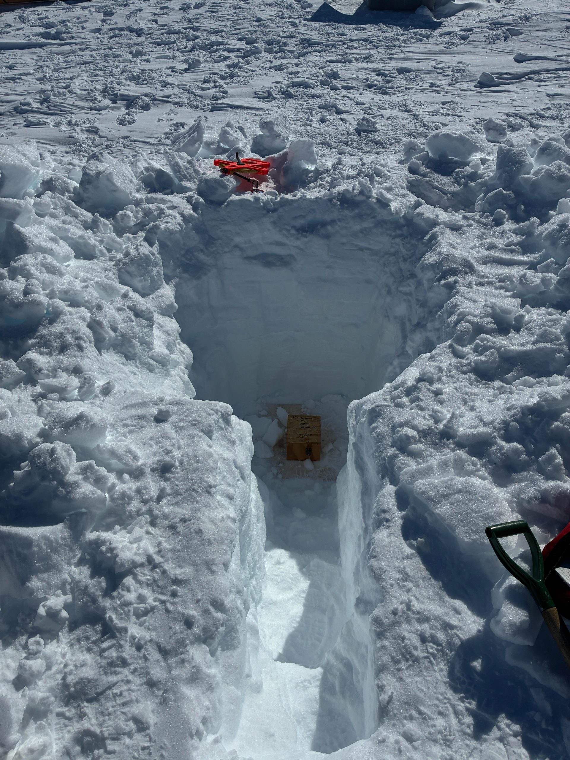 A strain gauge deployed in a borehole (photo by Elliot)