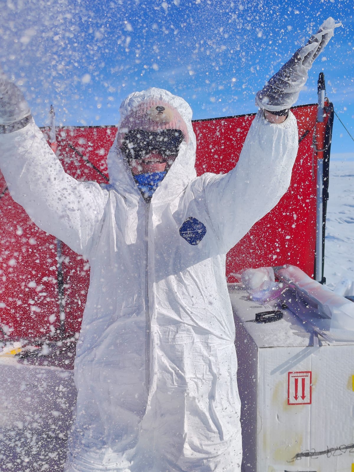 Zoe in her chemistry suit!