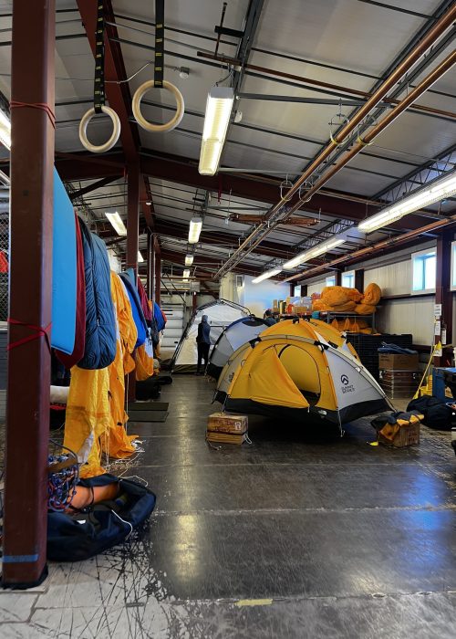 Airing out our tents and sleep kits