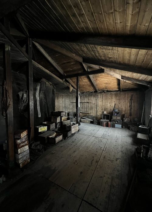 The Scott Hut living/storage room